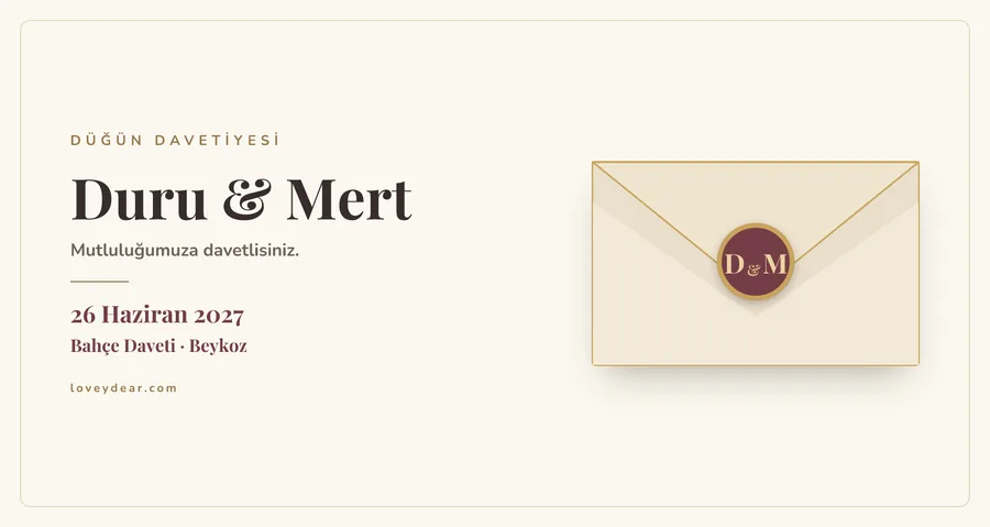 WhatsApp bağlantı önizlemesi: Duru & Mert, 26 Haziran 2027, mühürlü zarf