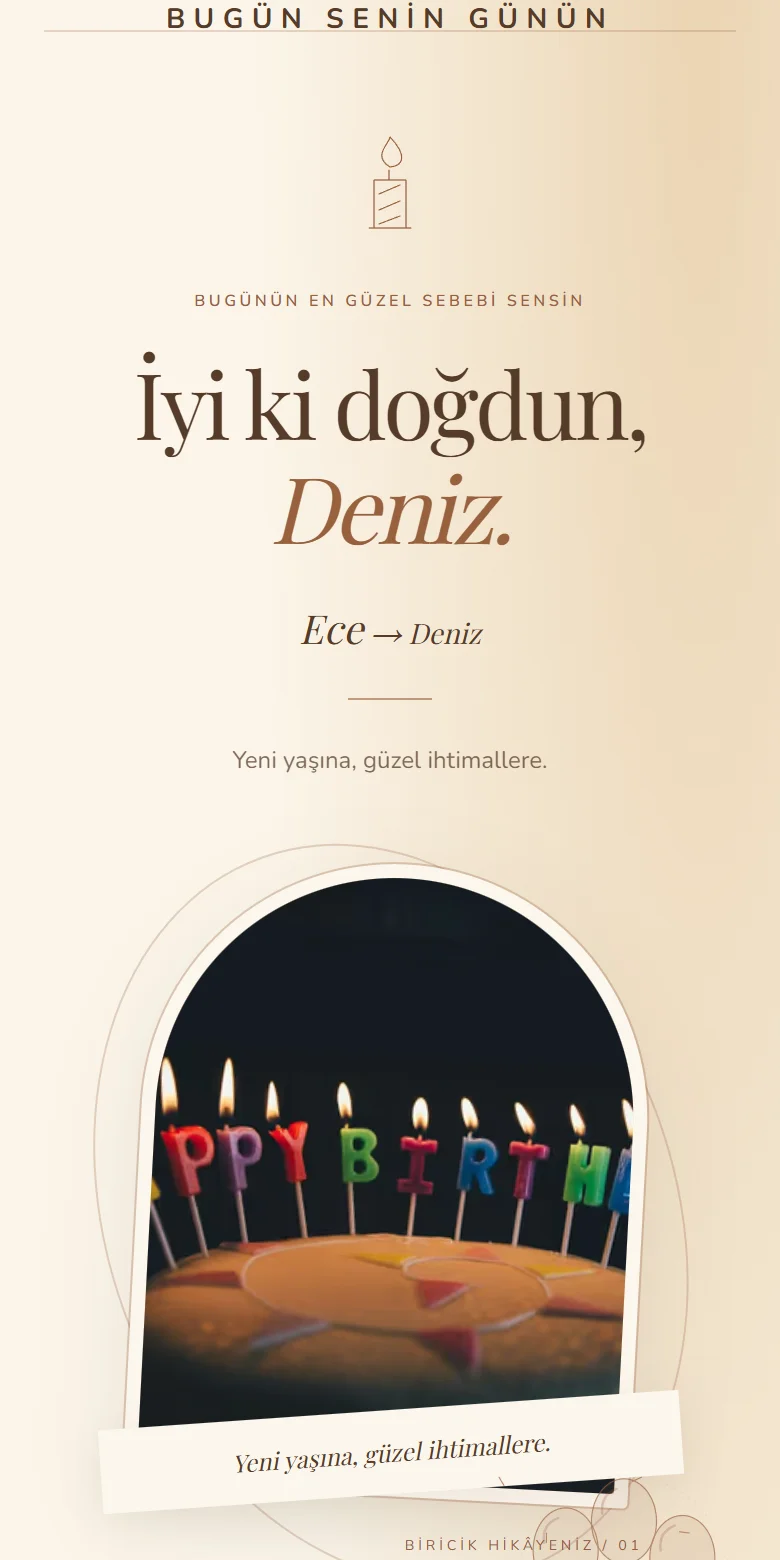 Doğum Günü örnek sayfasının görünümü