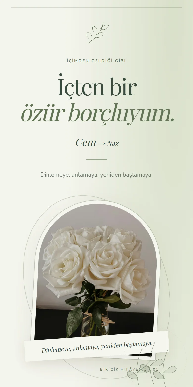 Özür Dilerim örnek sayfasının görünümü