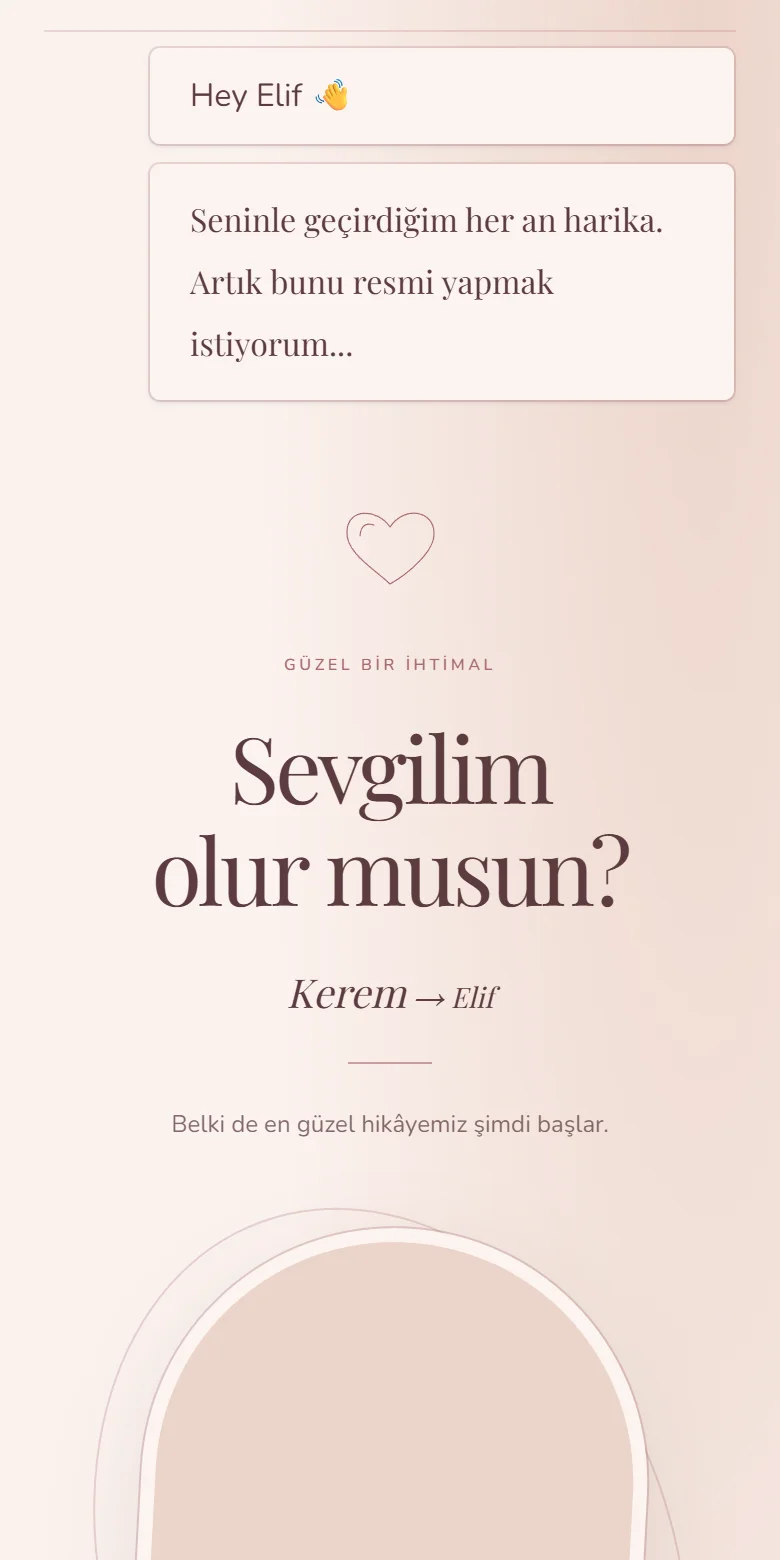 Sevgili Olma Teklifi örnek sayfasının görünümü