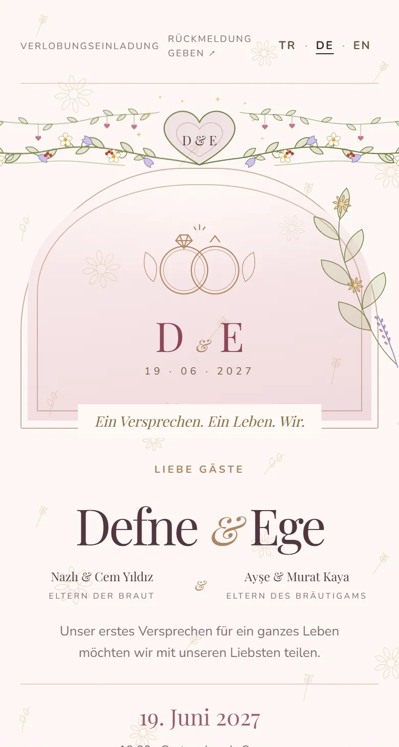 Digitale Verlobungseinladung: Titel und Namen des Paares