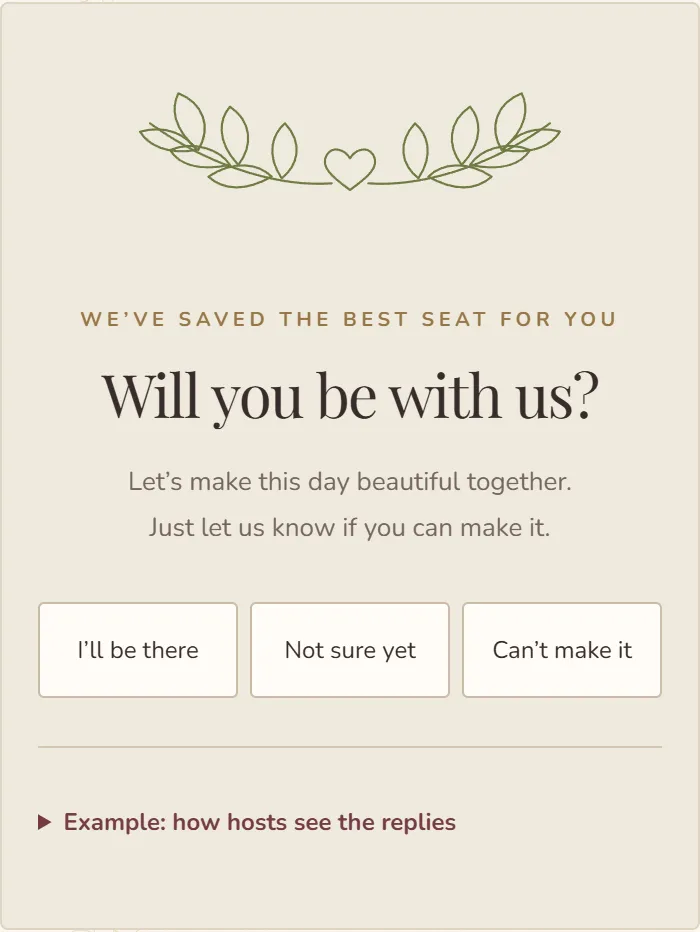 RSVP form of the invitation: yes, maybe, no