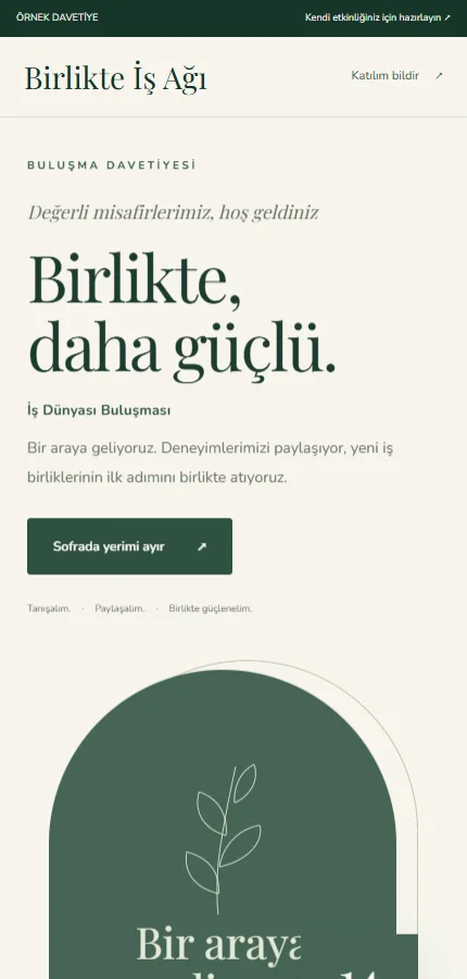 Örnek dijital toplantı davetiyesi: logo, etkinlik adı ve tarih