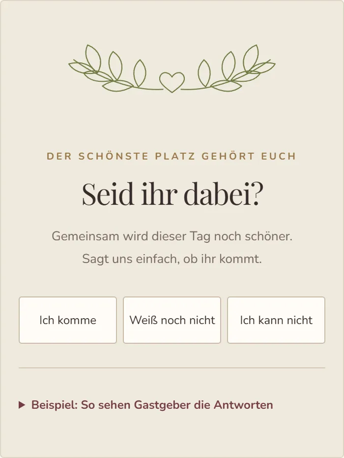 Rückmeldeformular der Einladung: zusagen, vielleicht, absagen