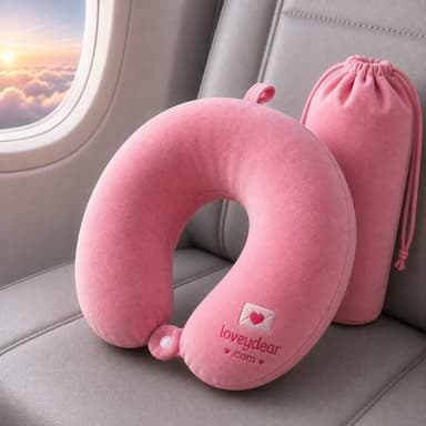Pembe seyahat boyun yastığı ve göz bandı